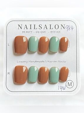 Handmade Press-On Nails in Terracotta & Mint